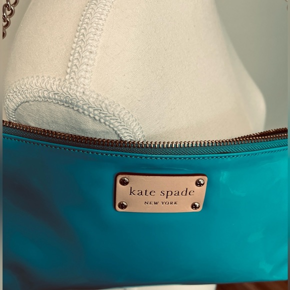 Kate Spade teal and ash purse. Stunning. EUC. Approx 11”x5.75” body. Strap 24.5” - Picture 5 of 16